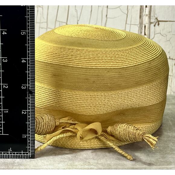 VTG 1950s Golden Straw Pillbox Hat with Ribbon Trim Fishmans Dept Store w/ Box - Picture 13 of 13